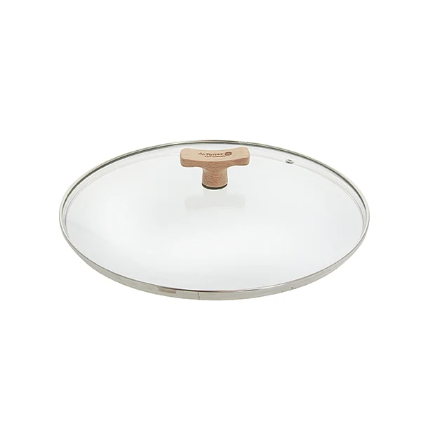 Couvercle verre 28 cm bouton bois de hêtre De Buyer