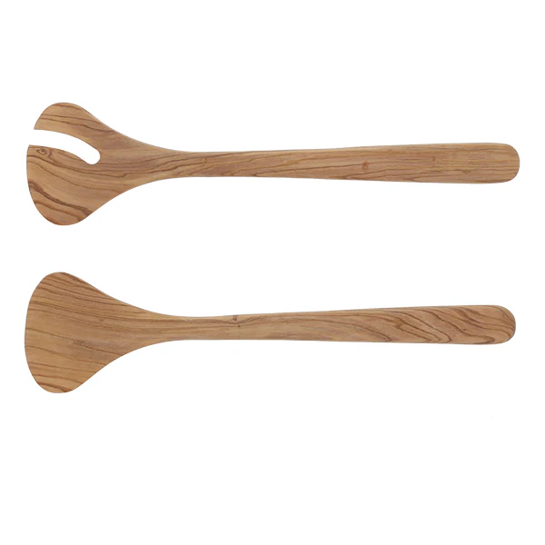 Service à salade Gingko 30 cm bois d'olivier Jean Dubost - Image 2