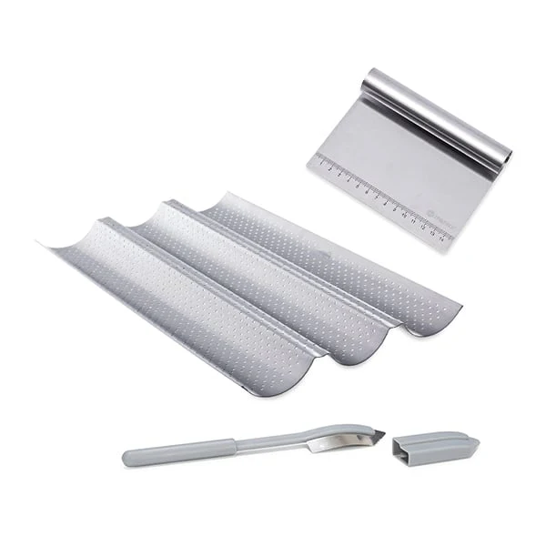 Kit faire son pain : plaque à baguettes + coupe pâte+ incisette