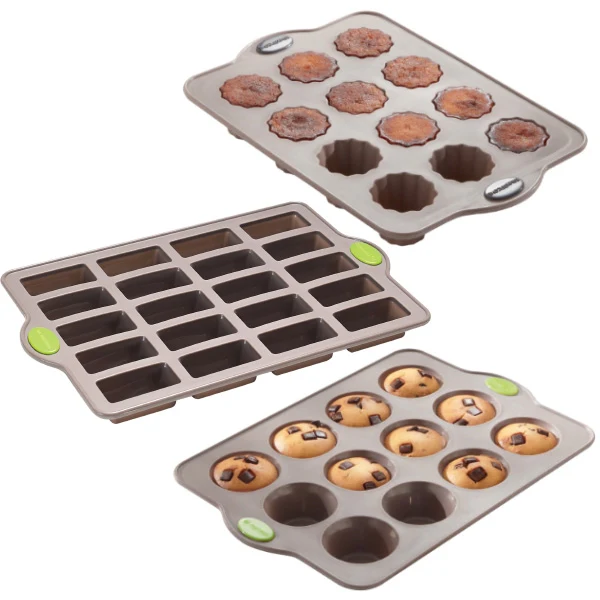 Lot de 3 plaques Rigiflex : 20 mini financiers, 12 muffins et 12 canelés Mathon