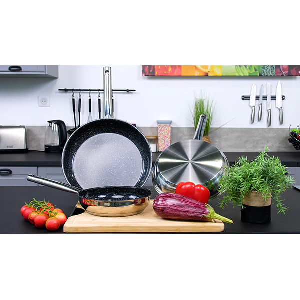 Lot de 3 poêles en inox avec revêtement céramique 20, 24 et 28 cm Kitchenpro - Image 6