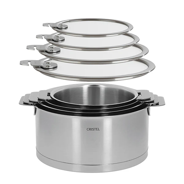 Lot 4 casseroles inox Strate sans manche 14, 16, 18 et 20 cm et 4 couvercles Cristel - Image 2