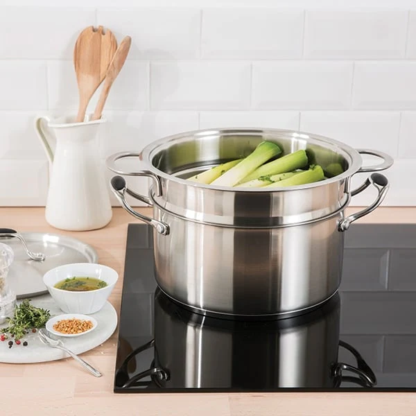 Lot panier vapeur multidiamètre et couvercle en verre Excell'Inox 24 cm Mathon - Image 2