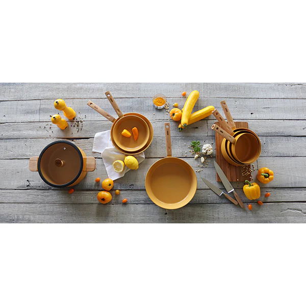 Casserole Ector induction aluminium revêtu manche en bois 16 cm jaune Ogo - Image 5