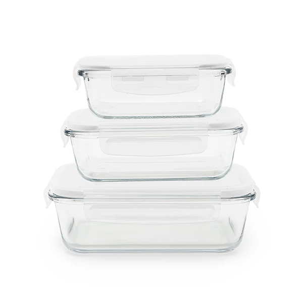 3 boîtes rectangulaires en verre 400, 650 et 1000 ml Pebbly