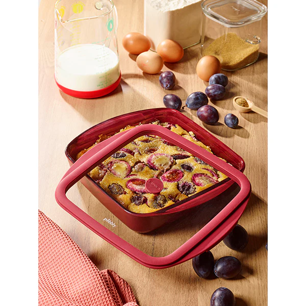 Plat à four carré en verre borosilicate avec couvercle Grenat 1,6 L Pebbly - Image 2
