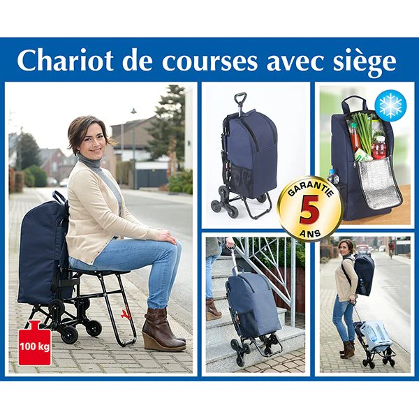 Chariot de courses avec siège bleu Wenko by Maximex - Image 3